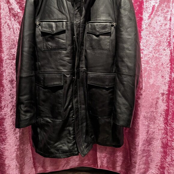 Shelby XXXL Men's Black Leather Car Coat with Four Pocket Design 3XL - Picture 9 of 10